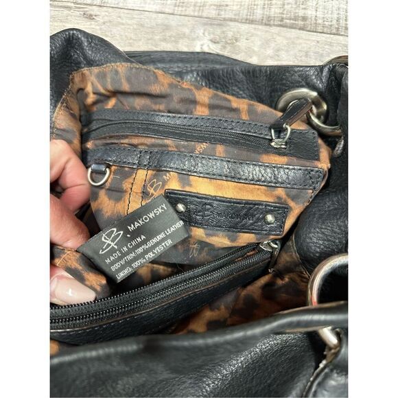 B Makowsky Large Black Bohemian y2k Style Leather Shoulder Hobo Bag Tote Purse - Picture 8 of 10